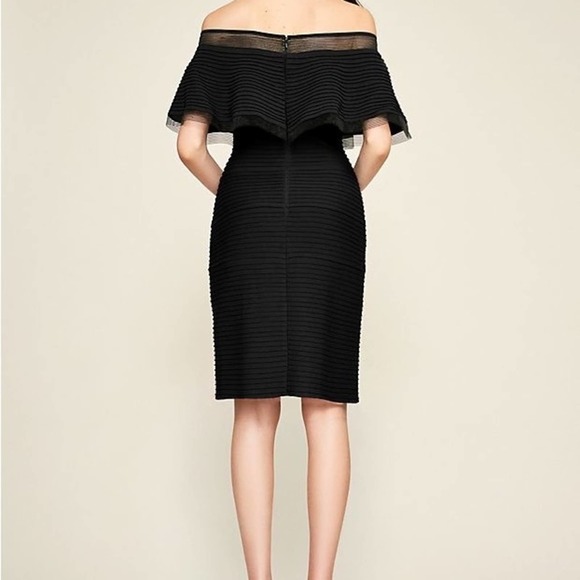 Tadashi Shoji Black Ruffle Off-the-Shoulder Pintuck Dress | Goth Chic | Size S - Picture 8 of 9